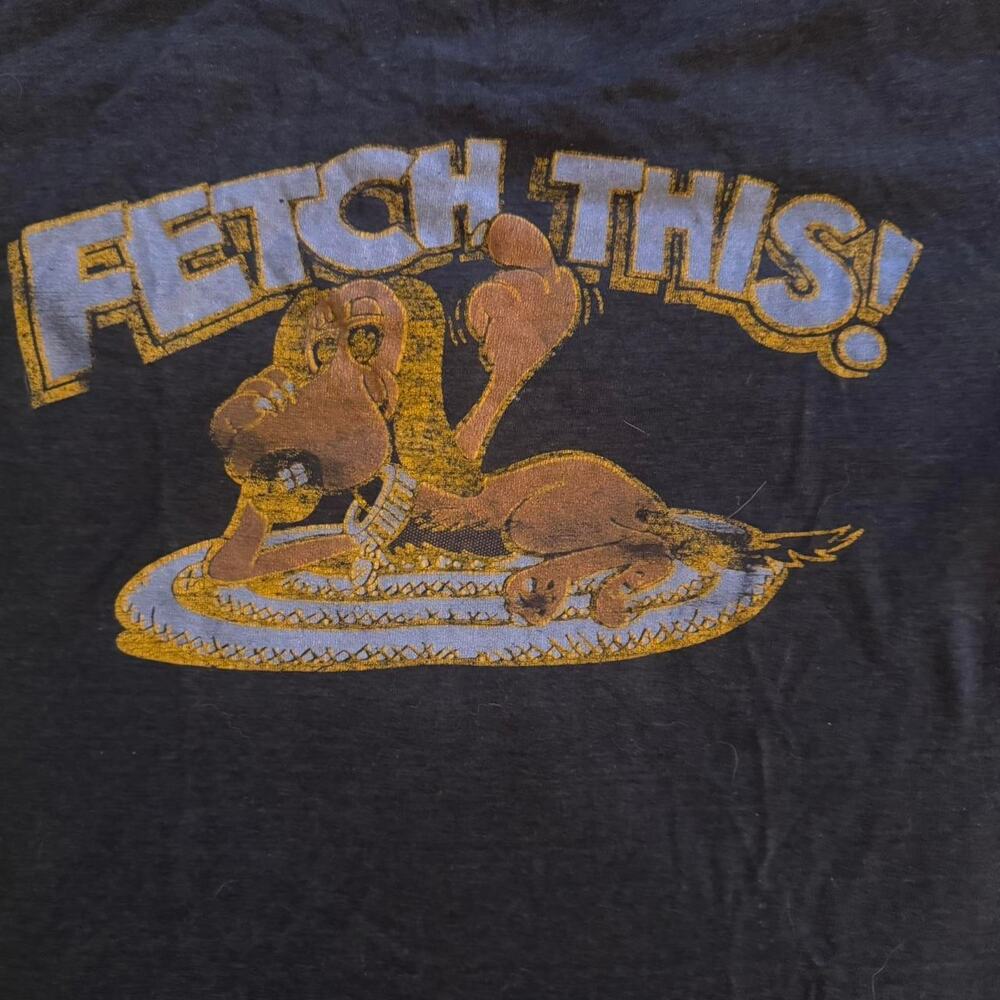 Vintage 90s Sinners “Fetch This” Dog Graphic T-Shirt Black Yellow